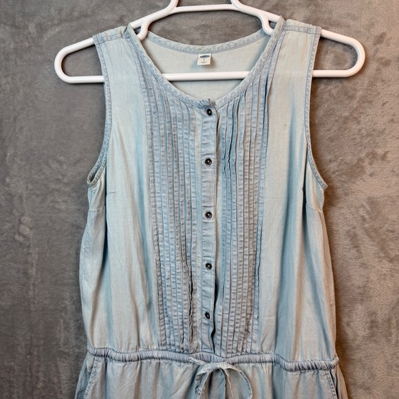 Old Navy Womens Light Wash Chambray Sleeveless Pintuck Button Front Romper Large - Picture 4 of 14